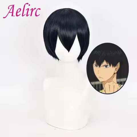 Tobio Kageyama Cosplay Wig Anime Coser Synthetic Short Straight Wig High Quality Heat Resistant Fibe