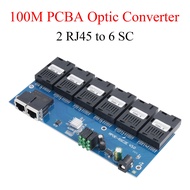 100M PCBA Board Fiber Optic Media Converter 2 RJ45 to 6 SC Optic Connector 1310nm/1550nm 3A+3B Ports