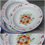 PIRING MAKAN ENAMEL /SENG BUNGA 22CM ( 1lusin )