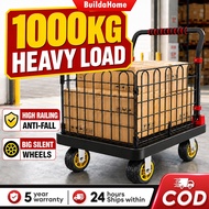 Trolley Cart Heavy Duty High Railing Cargo Push Cart Foldable Platform Trolley for Warehouse Store