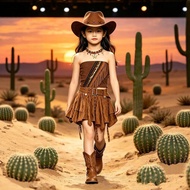 🔥Ready Stock🔥 Kindergarten Kids Performance Costume / Western Cowboy Denim Dune Wasteland Style Jazz