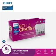 PHILIPS LED BULB MYCARE 8 WATT PACK 3 FREE 1 BULB FITTING E27 8 WATT PACKAGE 3 FREE 1