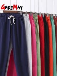 Women Casual Long Ankle Length Trousers 2023 Summer Autumn Elastic Waist Soft High Quality Cotton Linen Pants S-XXL