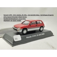 MERAH DIECAST KONAMI 1/64 HONDA CIVIC NOVA E-AH 1983 RED MOTUBA UNIT & STANDBASE CADATOYS
