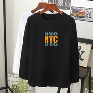  NYC grafik baju t-shirt lengan panjang perempuan saiz besar/long sleeve women/plus size oversize/100% cotton
