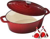 Enameled Cast Iron Dutch Oven - 9.3QT Pot with Lid Cookbook & Cotton Potholders, Heavy-Duty Cookware
