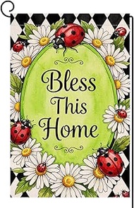 BLKWHT Spring Summer Daisy Garden Flag 12x18 Vertical Double Sided Ladybug Bless This Home Farmhouse