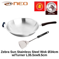 Zebra Sun Stainless Steel Wok Ø34cm w/Turner L35.5xw9.5cm