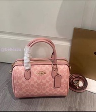 ✨✨ Coach's new Rowan Boston bucket bag, dark brown Monogram print, red trim; Coach's new Rowan