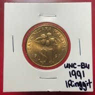 Malaysia 1Ringgit Bunga Raya 1991 Coin  UNC-BU