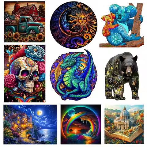 Artistic Wooden Jigsaw Puzzles - Diverse Themes with Shaped & Regular Designs for Puzzling Fun & Dec