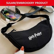 EMBROIDERY(SULAM) HARRY POTTER LOGO UNIQLO SLING BAG NYLON BAG CROSSBODY SHOULDER ZIPPER BLACK