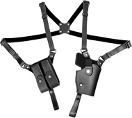 Universal Shoulder Holster for Men Adjustable Leather Holster for Concealed Carry with Double Magazi