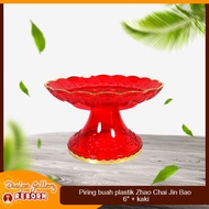 MERAH Zhao Chai 7" Red Altar Prayer Offering Fruit Plate + legs