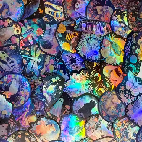 50PCS Cartoon Holographic Laser Creative Biology Graffiti Stickers Decorative Guitar Notebook Luggag