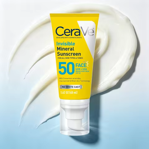 CeraVe Invisible Mineral Sunscreen SPF 50, Face for Sensitive Skin, Niacinamide, Ceramides, Vitamin 