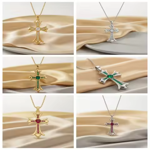 Sparkling Crystal Cross Pendant Necklace - Exquisite Water Diamond Collar, Fashion Education for Gir