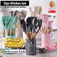 [SG] 12pcs Kitchen Cooking Utensil Set With Holder [ Turner| Tong| Brush| Colander| Bottle Opener| G