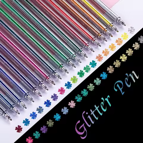 Glitter Gel Pen Set 1.0mm Metal Glitter Color Ballpoint Pen Paper Diary DIY Drawing Coloring Station