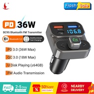 LEADINWAY BC95 Car Bluetooth FM Transmitter PD & QC Fast Charging USD/MP3 Playback Universal 12‑24V