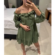 HIJAU Preloved Flower Dress | Green Floral Dress | Ruffle Mini Dress | Army Green Mini Dress