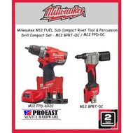 MILWAUKEE M12 Sub Compact Rivet Tool &amp; Percussion Drill Combo Set - M12-FPD-602C / M12-BPRT-0C