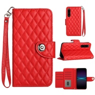Ready stock Rhombic Texture Flip Leather Phone Case with Lanyard For Sony Xperia 1 VIII/Sony Xperia 