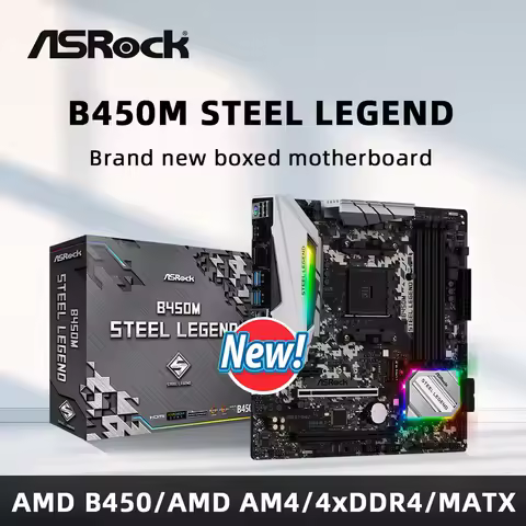 ASRock B450M Steel Legend Motherboard Supports 5800X3D 5700X3D 5600X 5600G 2700X CPU 4xDDR4 2xM.2 AT