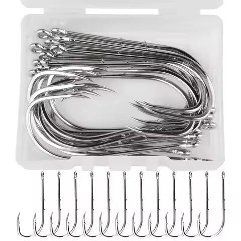 20pcs / Box Barbed Big Fishing Hooks 1/0#-6/0# Sea Worm Carp Single Circle Hook Set Fly Fishing Acce