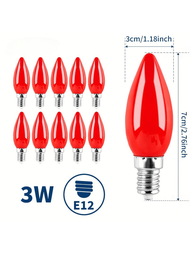 1入組led蠟燭紅光燈泡-3瓦(相當於8瓦)-e12插座紅色led紅燈泡,用於派對裝飾、門廊、家居照明、節日照明、枝形吊燈燈泡、燭台燈泡