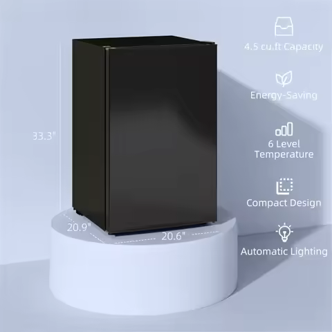 Black 4.5 Cu.ft Mini Refrigerator, Compact Single Door Fridge with 6 Level Temp Control, Energy Savi