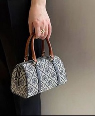 Tory Burch T Monogram Barrel Bag 經典時尚休閒字母提花徽標波士頓手拎包單肩斜挎包
