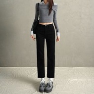 女裝直筒煙管牛仔褲 高腰修身顯瘦百搭彈力 八分九分西褲- 黑色八分 25