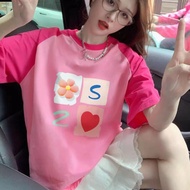 Clothing Fashion Short-Sleeved T-Shirt Preppy Style Printed Top M-2XL Back Collar Contrast Stitching