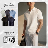 GAO studio men's V-neck Polo T-shirt, cool, sweat-absorbent cotton fabric, luxurious masculine regul