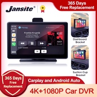 Jansite Car DVR Dashcam 4K Android Auto 2160P Front 1080P Rear Camera Dashboard WiFi Dual Lens (7")