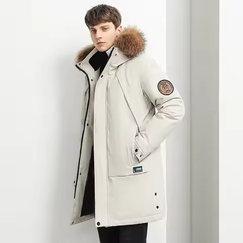 Men Winter Goose Down Coats Fur Collar Hooded Long Down Jackets Top Quality Male Outdoor Windproof W
