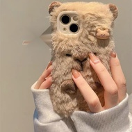 Kapibara Apple Plush Phone Case Soft Shell // Universal Comel untuk Wanita Bunga Sutera Mini Putih C