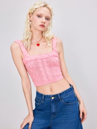 Cider Cable Knitted  Square Neck Crop Tank Top