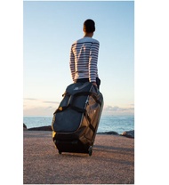 Scuba-diving travel bag 90 L with rigid shell and wheels - black/blue