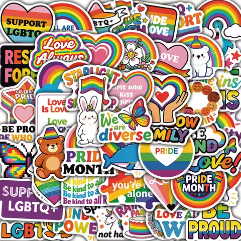 50PCS Pride Month Print Sticker Notebook Scrapbooking PVC Waterproof Aesthetic Bicycle Stationery Sc