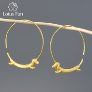 Lotus Fun 18K Gold Female Flying Dachshund Dog Big Round Hoop Earrings 2021 Trend New Real 925 Sterling Silver Women Jewelry