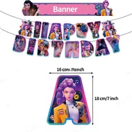 YT KPop Demon Hunters Theme Birthday party decoration Birthday Flag Pulling cake Insert balloons TY