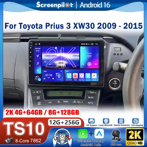 Android 16 For Toyota Prius 3 XW30 2009 - 2015 LHD RHD Car Radio Stereo Head Unit CarPlay Auto Radio