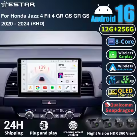 Android 16 Car Radio For Honda Jazz 4 Fit 4 GR GS GR GS 2020 - 2024 GPS Multimedia Player Navi Head 