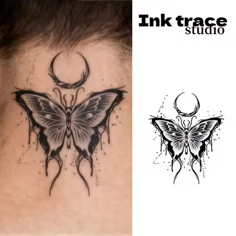 Demi-Permanent Herbal Juice Tattoo Stickers Butterfly Shadow Moon Unique 10-12 Days Long Lasting Tem