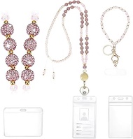 PH PandaHall 2 Styles Bling Beaded Retractable Lanyard Adjustable Beads Lanyard with 2pcs ID Card Ba