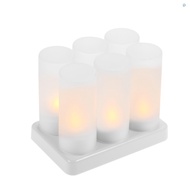 6pcs/set Rechargeable LED Flickering Flameless Candles Tealight Candles Lights with Frosted Cups Charging Base Yellow Light AC100-240V