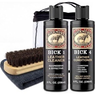 USA made Leather Care Kit, Bick 1 Leather Cleaner, Bick 4 Conditioner, Brush & Cloth