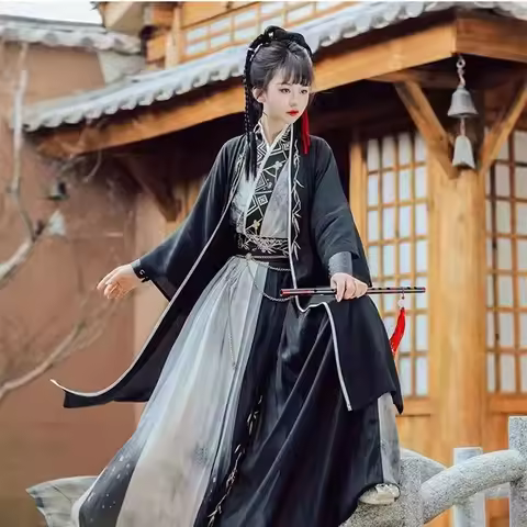 Hanfu Dress Couples Chinese Traditional Cosplay Costume 2023 Summer Men&Women Ancient Hanfu Black 3p